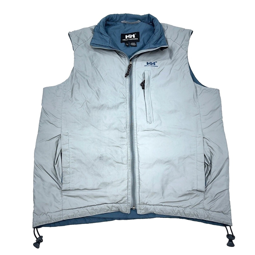 Helly Hansen Vest Men Small Gray Blue Full Zip Performance Jacket Tech PrimaLoft